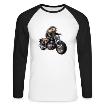 Hérisson motard - T-shirt baseball manches longues Homme - blanc/noir - Devant - Nik (191cm)