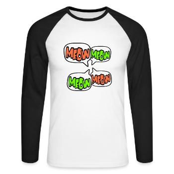 Meow Cat Meow Letters Speech Bubble Text Quote - Unisex Long Sleeve Baseball T-Shirt - white/black - Front - Nik (191cm)