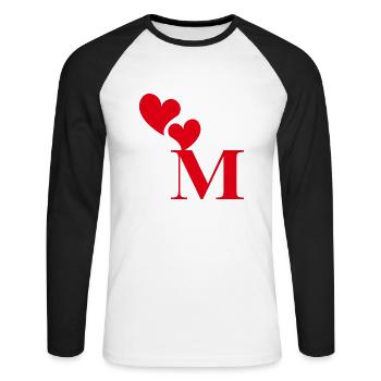 Letter m red heart - Unisex Long Sleeve Baseball T-Shirt - white/black - Front - Nik (191cm)