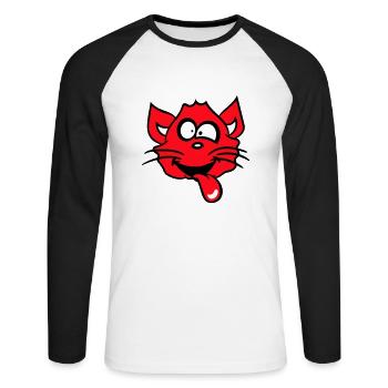 Chat Plisse les yeux Drôle Fou Langue Sortie Grimace - T-shirt baseball manches longues Homme - blanc/noir - Devant - Nik (191cm)