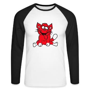 Chat Plisse les yeux Drôle Fou Langue Sortie Grimace - T-shirt baseball manches longues Homme - blanc/noir - Devant - Nik (191cm)