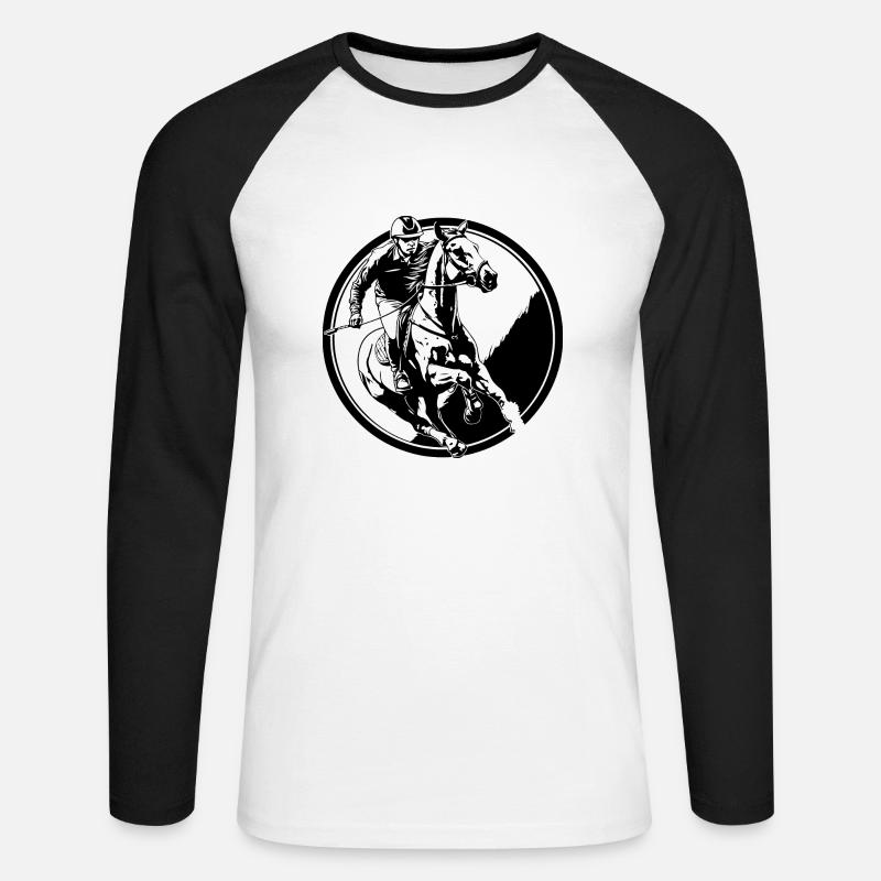 Reiten Pferd Mann Silhouette - Unisex Baseballshirt langarm - Weiß/Schwarz