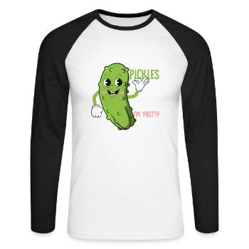 Feed Me Pickles & Tell Me I'm Pretty Cucumber Vega - Unisex Baseballshirt langarm - Weiß/Schwarz - Vorne - Nik (191cm)