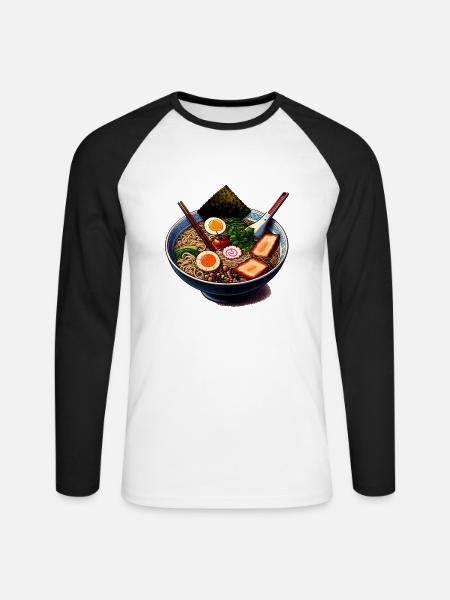 Ramen Nudelsuppe - Unisex Baseballshirt langarm - Weiß/Schwarz