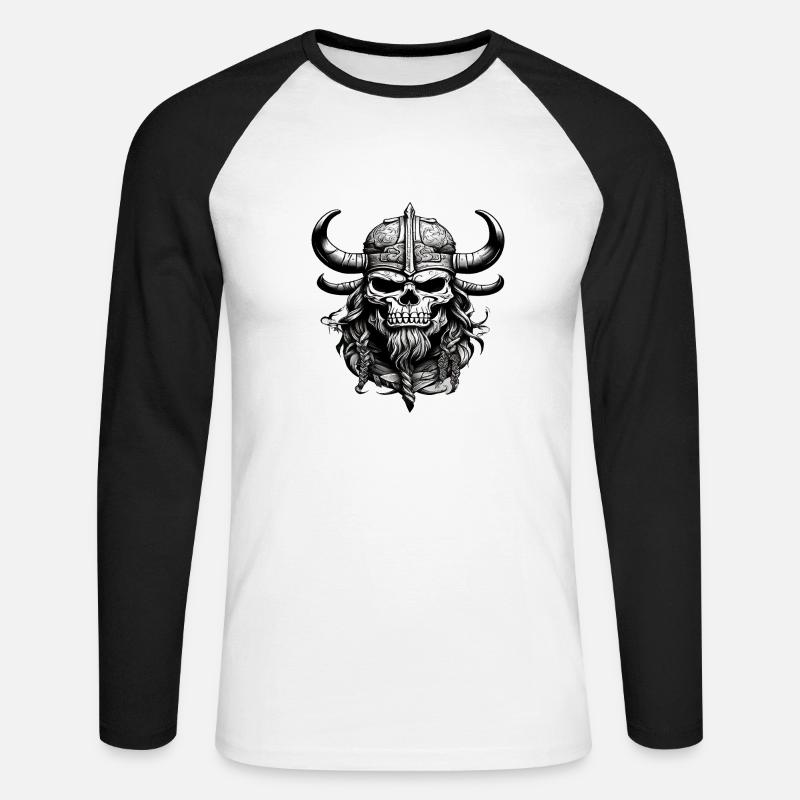 Wikinger Schädel - Unisex Baseballshirt langarm - Weiß/Schwarz