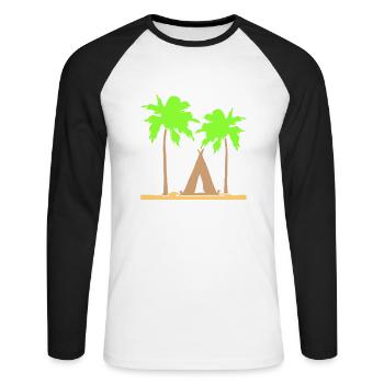 Tent Palm Trees Recreation Beach Holiday Outdoor Camper - Unisex Long Sleeve Baseball T-Shirt - white/black - Front - Nik (191cm)