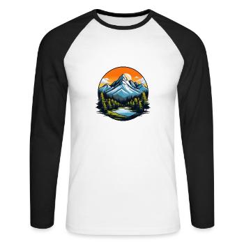 Bergsee im Abendlicht: Natur pur - Unisex Baseballshirt langarm - Weiß/Schwarz - Vorne - Nik (191cm)