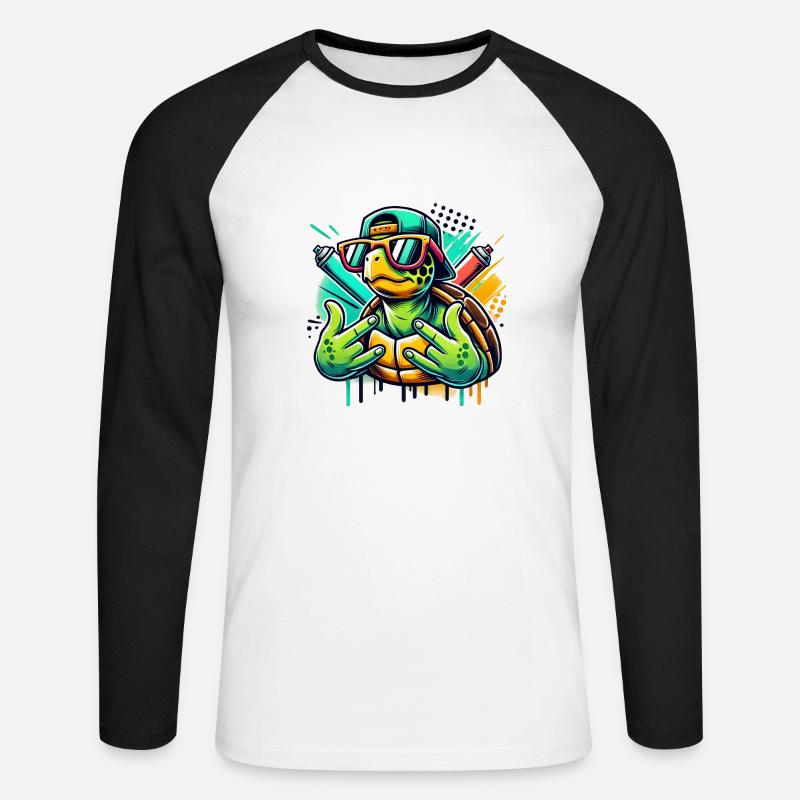 Tartaruga fresca con occhiali da sole - Maglia da baseball a manica lunga da uomo - bianco/nero