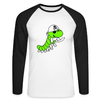 Raupe Böse Piraten Matrose Mütze Lustig Süß Comic - Unisex Baseballshirt langarm - Weiß/Schwarz - Vorne - Nik (191cm)