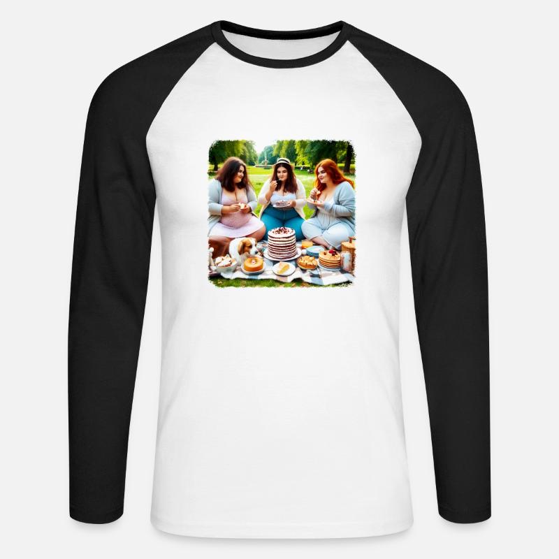 Torta e satira sulla società - Maglia da baseball a manica lunga da uomo - bianco/nero