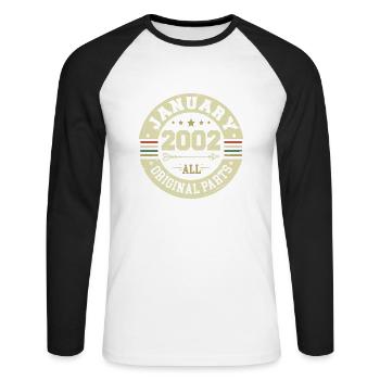 Janvier 2002 - Anniversaire en janvier 2002 - T-shirt baseball manches longues Homme - blanc/noir - Devant - Nik (191cm)