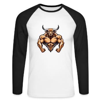Taureau Bull Muscles Beast Gym Arts Martiaux MMA - T-shirt baseball manches longues Homme - blanc/noir - Devant - Nik (191cm)