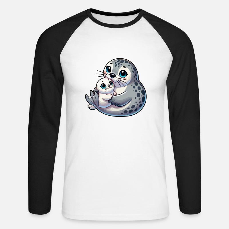 Robbenmutter mit Kind - Unisex Baseballshirt langarm - Weiß/Schwarz