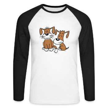 2 chiens équipe assis deux amis équipage heureux - T-shirt baseball manches longues Homme - blanc/noir - Devant - Nik (191cm)