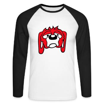 Le chien a l’air malheureux, triste, timide, peur - T-shirt baseball manches longues Homme - blanc/noir - Devant - Nik (191cm)