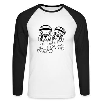 2 chiens Reggae Dreadlocks Chapeau Chill Détendu - T-shirt baseball manches longues Homme - blanc/noir - Devant - Nik (191cm)