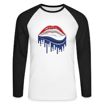 Cartoon Lips in Netherlands Colors - Unisex Long Sleeve Baseball T-Shirt - white/black - Front - Nik (191cm)
