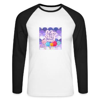 Life Is Sweet - Colourful Candy Lollipop Design - Unisex Long Sleeve Baseball T-Shirt - white/black - Front - Nik (191cm)