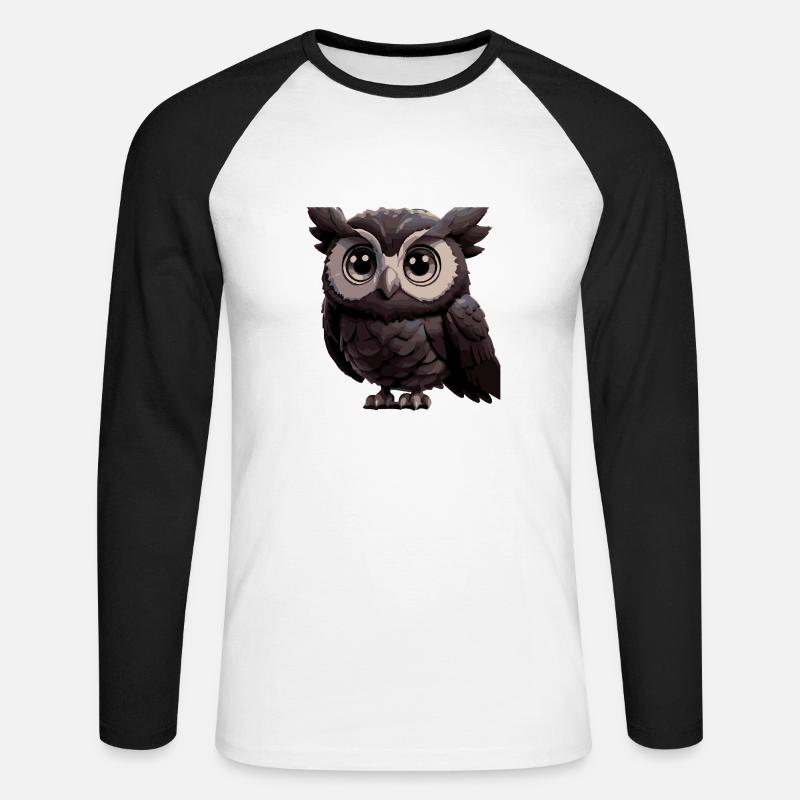 Eule Comic - Unisex Baseballshirt langarm - Weiß/Schwarz