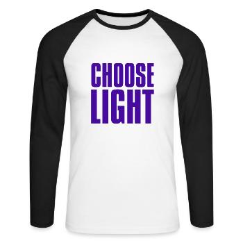 Wählen Sie Licht - Unisex Baseballshirt langarm - Weiß/Schwarz - Vorne - Nik (191cm)