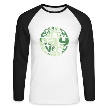 Make Earth Day Everyday Environmental Planet - Unisex Long Sleeve Baseball T-Shirt - white/black - Front - Nik (191cm)