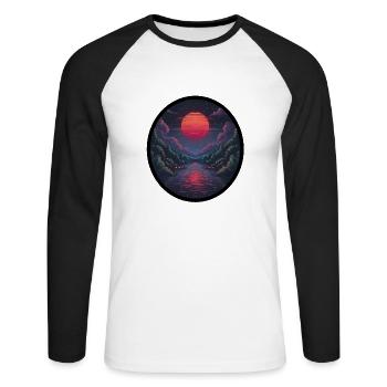 Coucher de soleil pixel sur l’eau - T-shirt baseball manches longues Homme - blanc/noir - Devant - Nik (191cm)