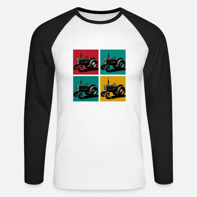 Retro-Oldtimer-Traktor - Unisex Baseballshirt langarm - Weiß/Schwarz