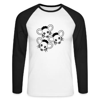 3 Mice Wall Hole Mouse Hole Three Friends Team Crew - Unisex Long Sleeve Baseball T-Shirt - white/black - Front - Nik (191cm)