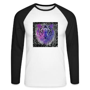 Tiger "Wild Spirit" - Unisex Baseballshirt langarm - Weiß/Schwarz - Vorne - Nik (191cm)