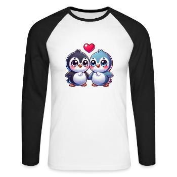 Pinguin Liebe Valentinstag Herz Freundschaft - Unisex Baseballshirt langarm - Weiß/Schwarz - Vorne - Nik (191cm)