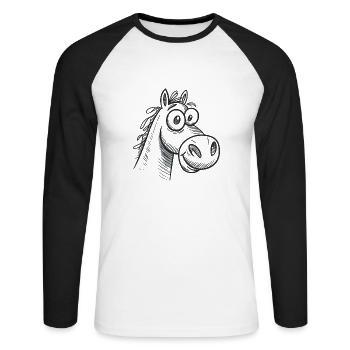 Cheval Chevaux Équitation Cavalier - T-shirt baseball manches longues Homme - blanc/noir - Devant - Nik (191cm)