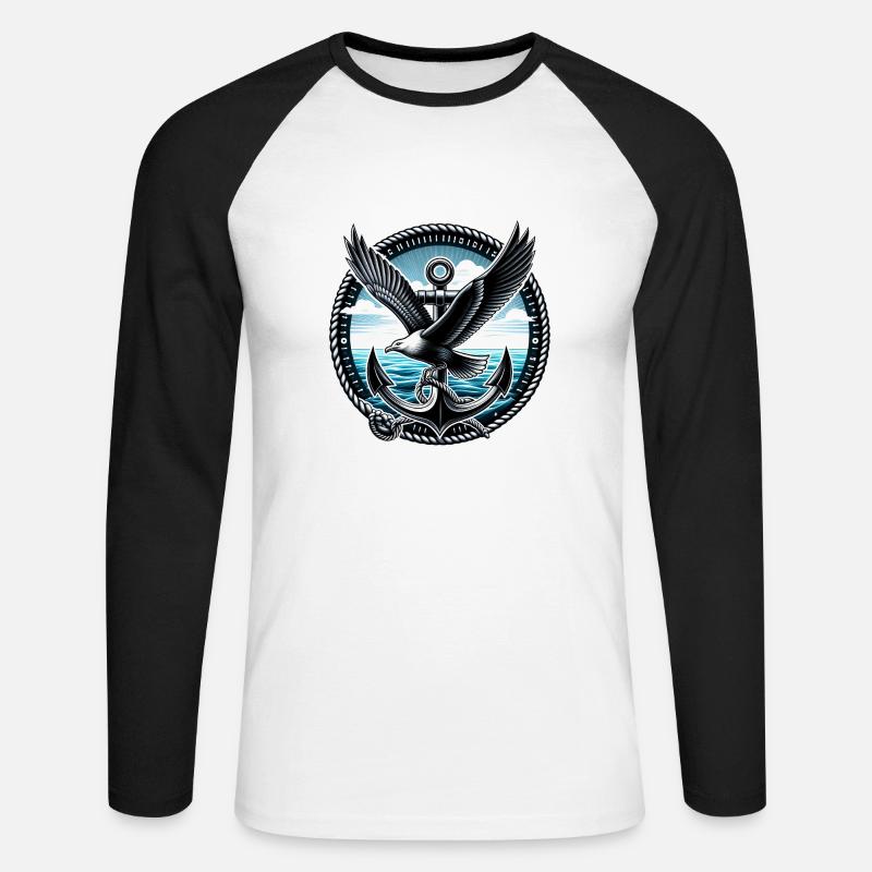 Möwe mit Anker - Unisex Baseballshirt langarm - Weiß/Schwarz