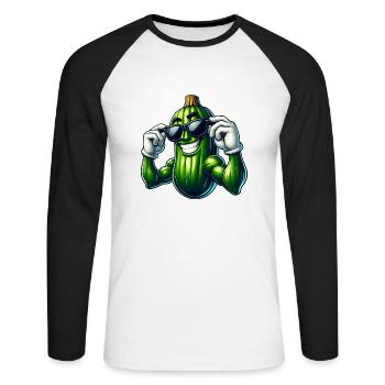Cool Cucumber Pickle Vegetables Cartoon - Unisex Long Sleeve Baseball T-Shirt - white/black - Front - Nik (191cm)