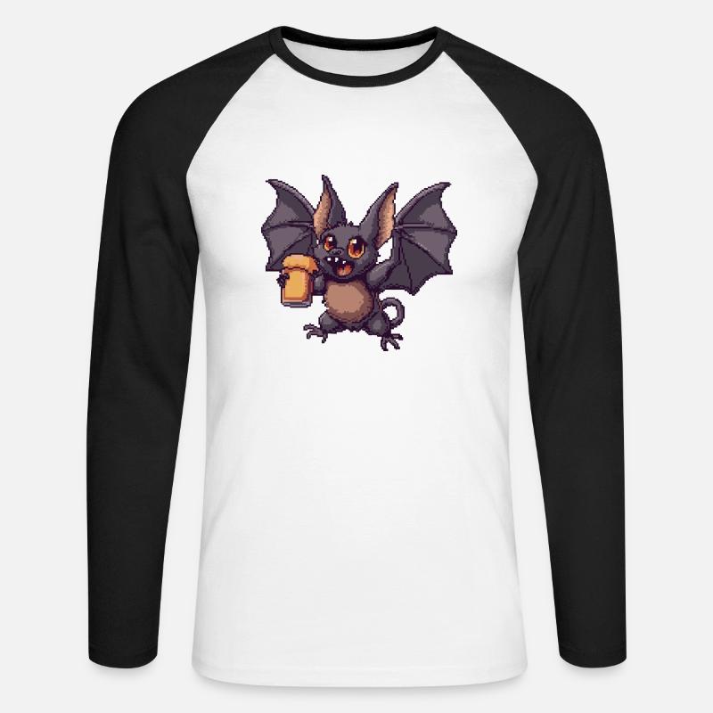 Fledermaus Pixel Bier - Unisex Baseballshirt langarm - Weiß/Schwarz