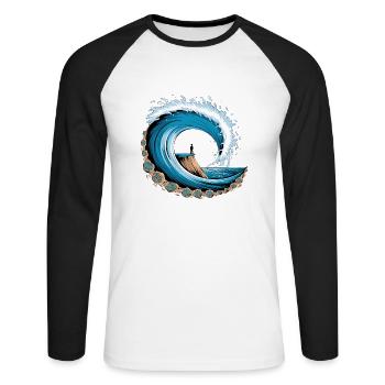 Friedliche Meereswelle mit Surf-Vibes - Unisex Baseballshirt langarm - Weiß/Schwarz - Vorne - Nik (191cm)