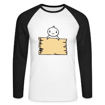 oiseau assis sur panneau en bois texte panneau cadre mignon - T-shirt baseball manches longues Homme - blanc/noir - Devant - Nik (191cm)