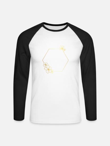 Buchstabe m Goldener Blumenrahmen - Unisex Baseballshirt langarm - Weiß/Schwarz