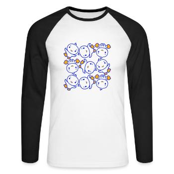 9 Ducks Many Friends Pattern Party Birds Dancing - Unisex Long Sleeve Baseball T-Shirt - white/black - Front - Nik (191cm)