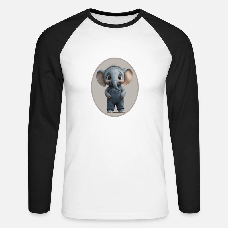 Elefant - Unisex Baseballshirt langarm - Weiß/Schwarz