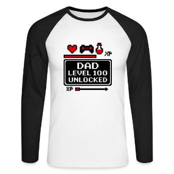 Dad Level 100 Geek Gamer Gaming Father's Day - Unisex Long Sleeve Baseball T-Shirt - white/black - Front - Nik (191cm)
