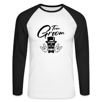 Palefrenier de l’équipe Bräutigam - T-shirt baseball manches longues Homme - blanc/noir - Devant - Nik (191cm)