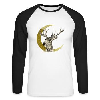 Hirsch - Unisex Baseballshirt langarm - Weiß/Schwarz - Vorne - Nik (191cm)
