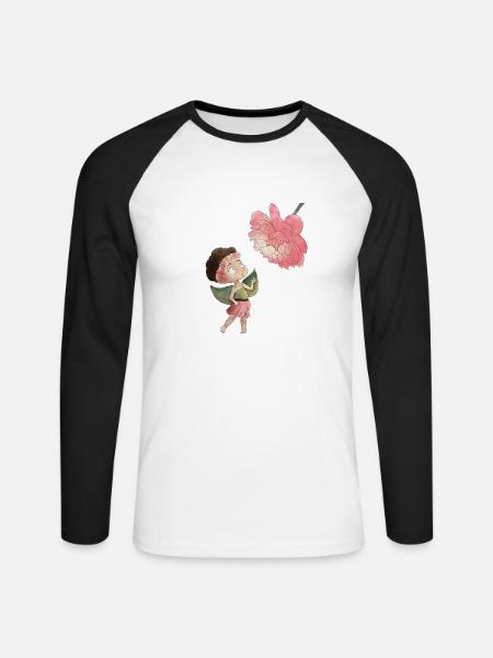 Magical fairy with peony - Unisex Long Sleeve Baseball T-Shirt - white/black