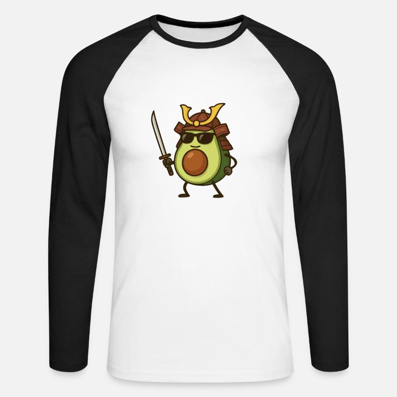 Avocado Samurai - Unisex Long Sleeve Baseball T-Shirt - white/black