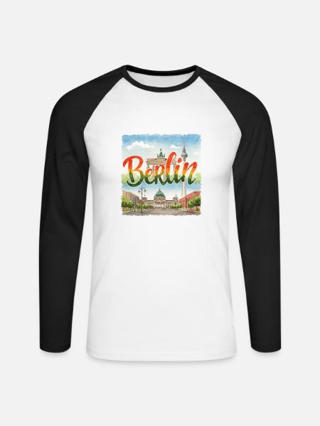 Berlin Aquarell - Unisex Baseballshirt langarm - Weiß/Schwarz