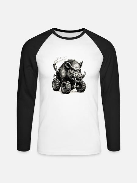 Wildschwein - Unisex Baseballshirt langarm - Weiß/Schwarz
