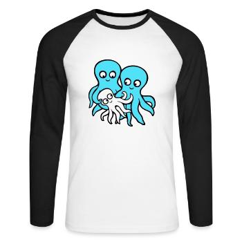 Pieuvre Maman Papa Enfant Bébé Mère Père Famille - T-shirt baseball manches longues Homme - blanc/noir - Devant - Nik (191cm)