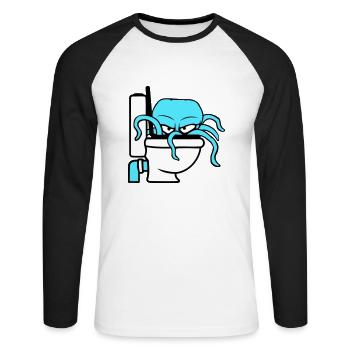 Octopus in Toilet Toilet Toilet Toilet Bowl Toilet Flush - Unisex Long Sleeve Baseball T-Shirt - white/black - Front - Nik (191cm)