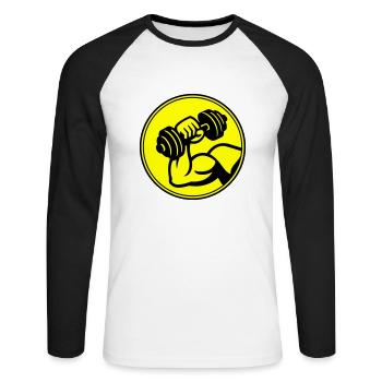 Dumbbell Muscles - Unisex Long Sleeve Baseball T-Shirt - white/black - Front - Nik (191cm)