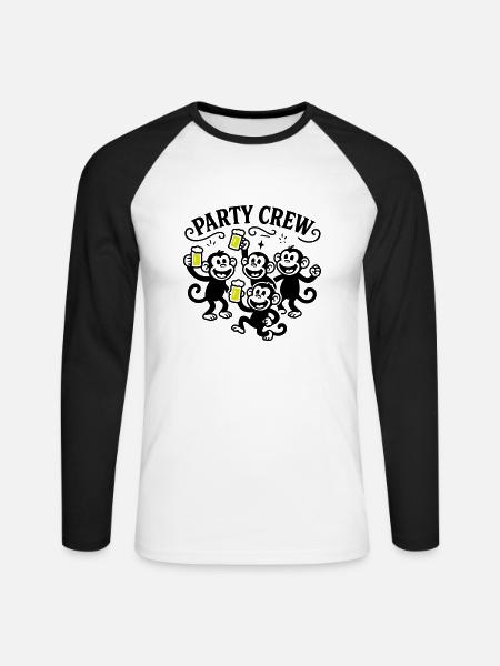 Party Crew Monkey Beer - Unisex Long Sleeve Baseball T-Shirt - white/black